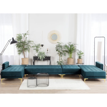 Narożnik rozkładany 6-osobowy welurowy szmaragdowy ABERDEEN