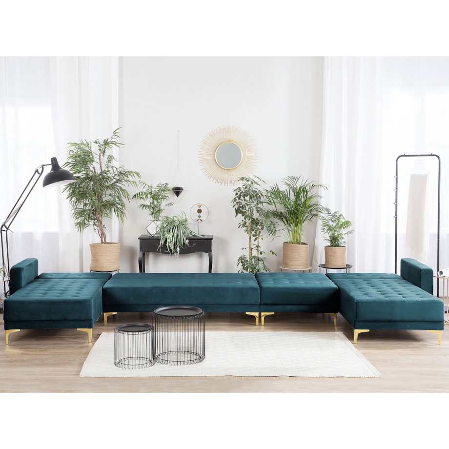 Narożnik rozkładany 6-osobowy welurowy szmaragdowy ABERDEEN