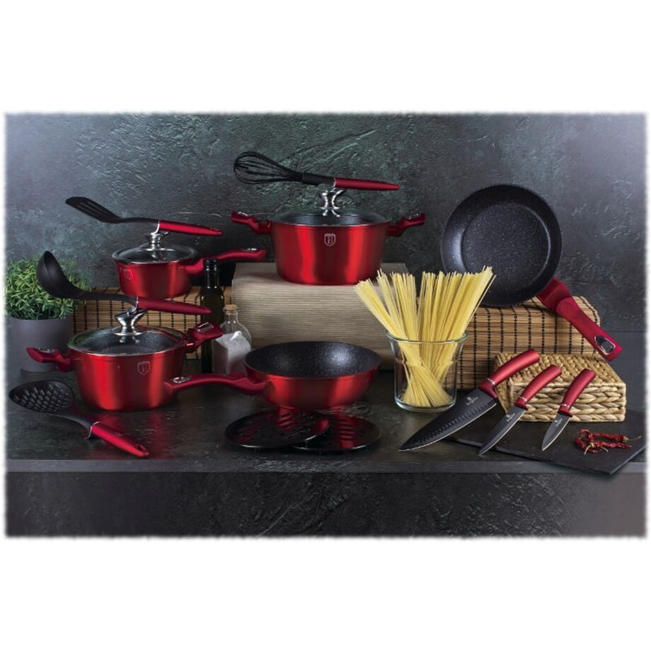 Zestaw 17 elementów garnki, patelnie, akcesoria, noże Berlinger Haus BH-6162