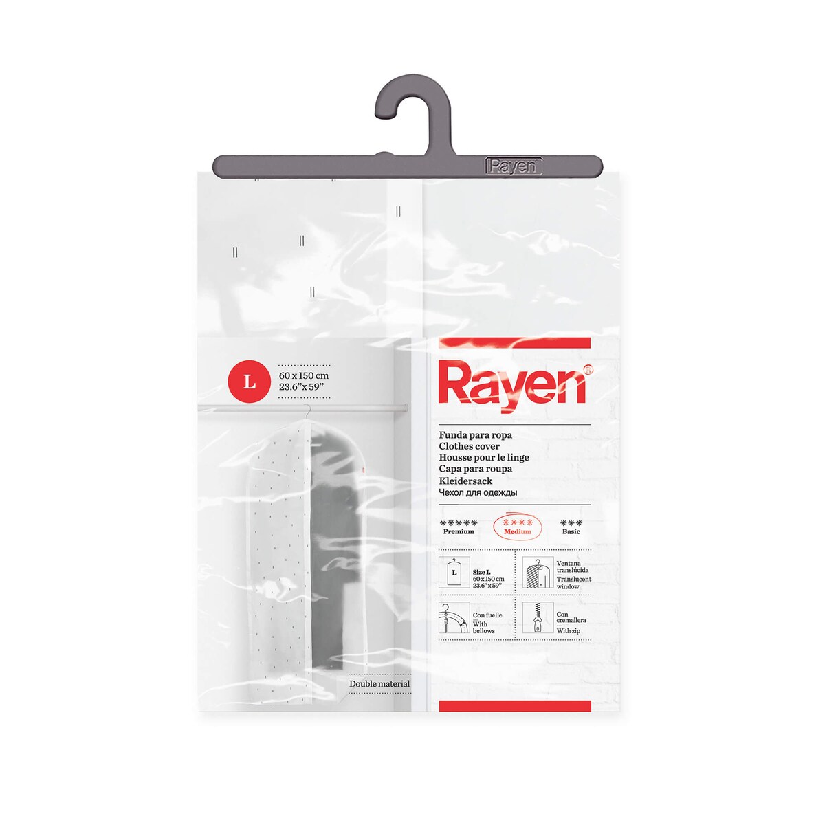 Pokrowiec na odzież Rayen - 150 x 60 cm, Biały