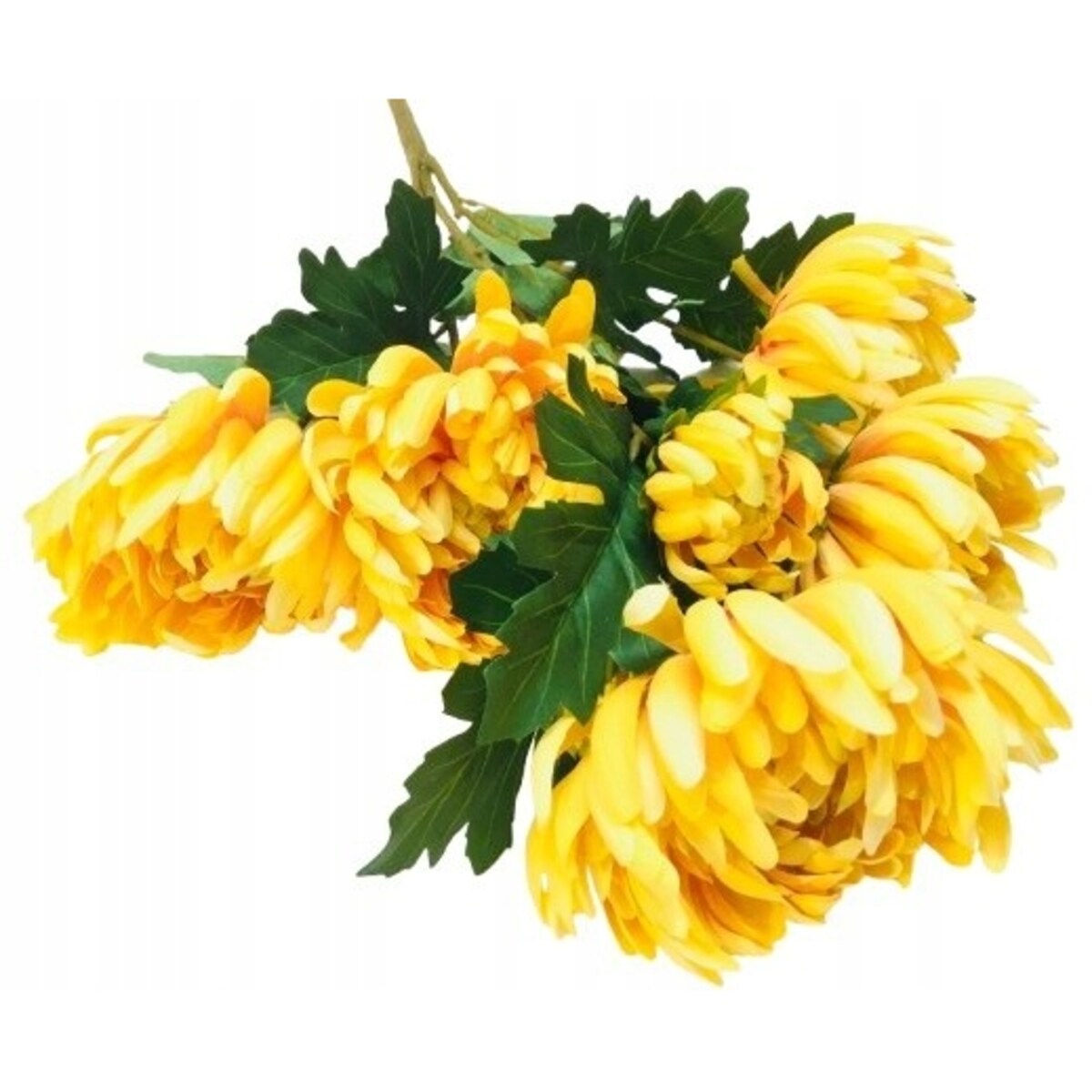 BUKIET DUŻY chryzantemy ŻÓŁTE sztuczne LIŚCIE do flakonu na cmentarz grób