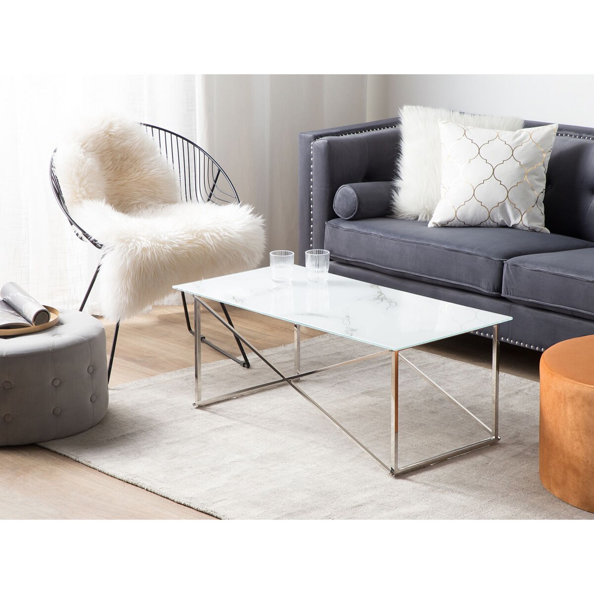 Stolik kawowy efekt marmuru biało-srebrny EMPORIA