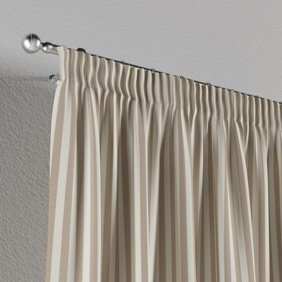 Zasłona na taśmie marszczącej 1 szt. 130x245 beżowo-białe pasy (1,5cm)