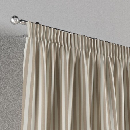 Zasłona na taśmie marszczącej 1 szt. 130x245 beżowo-białe pasy (1,5cm)