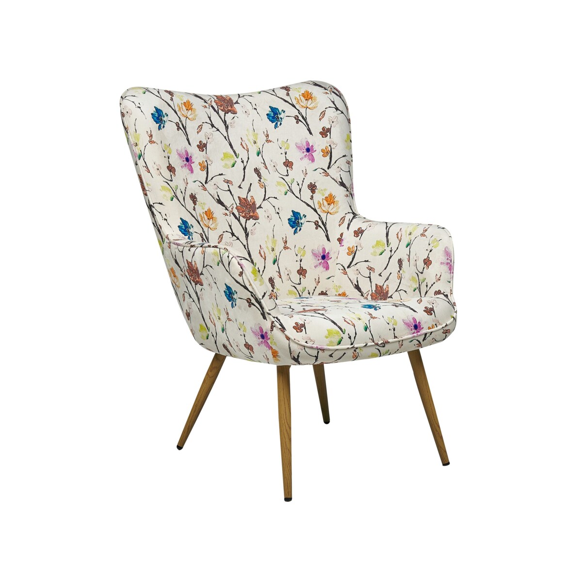 Fotel z podnóżkiem w kwiaty kremowy VEJLE