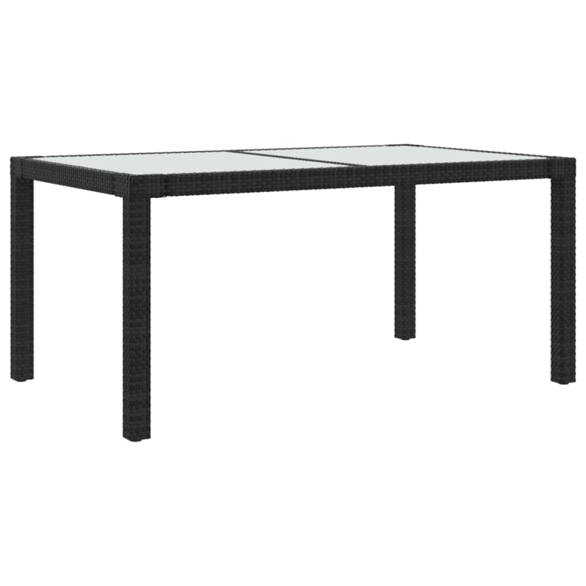 vidaXL Stół ogrodowy, 150x90x75 cm, szkło i rattan PE, czarny