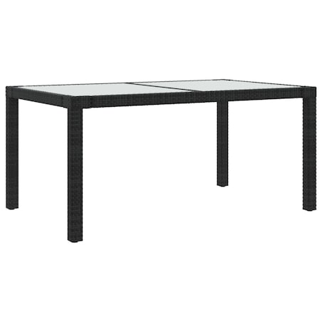 vidaXL Stół ogrodowy, 150x90x75 cm, szkło i rattan PE, czarny