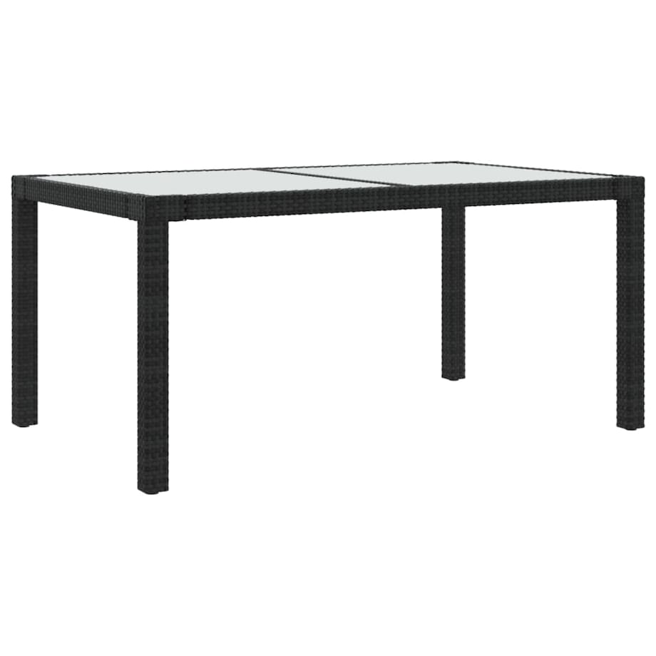 vidaXL Stół ogrodowy, 150x90x75 cm, szkło i rattan PE, czarny