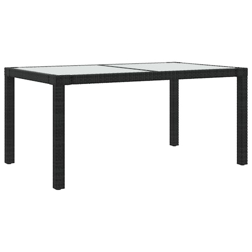 vidaXL Stół ogrodowy, 150x90x75 cm, szkło i rattan PE, czarny