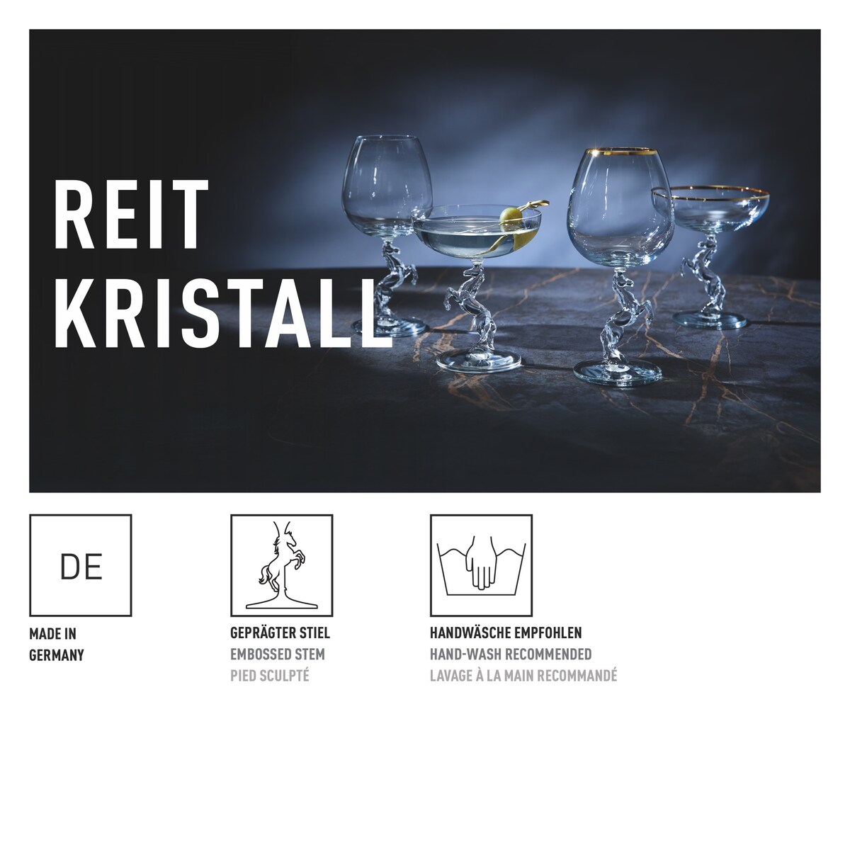 Ritzenhoff Kieliszek do szampana kryształ Reitkristall rzeźbiony motyw koń wersja premium