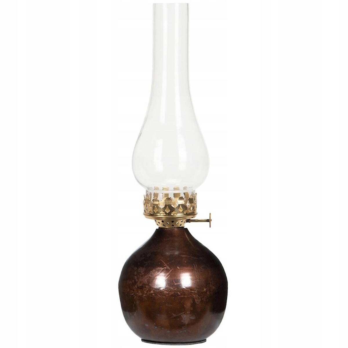 ŚWIECZNIK TEALIGHT LAMPA NAFTOWA SZKLANY 35cm LAMPION IMITACJA LOFT BRĄZOWY