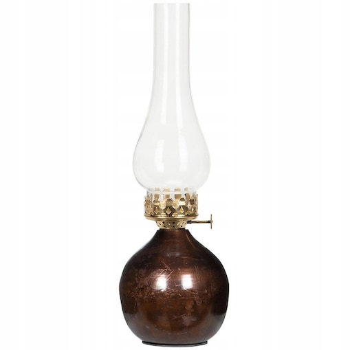 ŚWIECZNIK TEALIGHT LAMPA NAFTOWA SZKLANY 35cm LAMPION IMITACJA LOFT BRĄZOWY