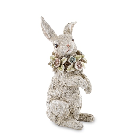 Dekoracja - królik 18x7x19,5 cm PELUCHE-2 z wieńcem kwiatów na szyi