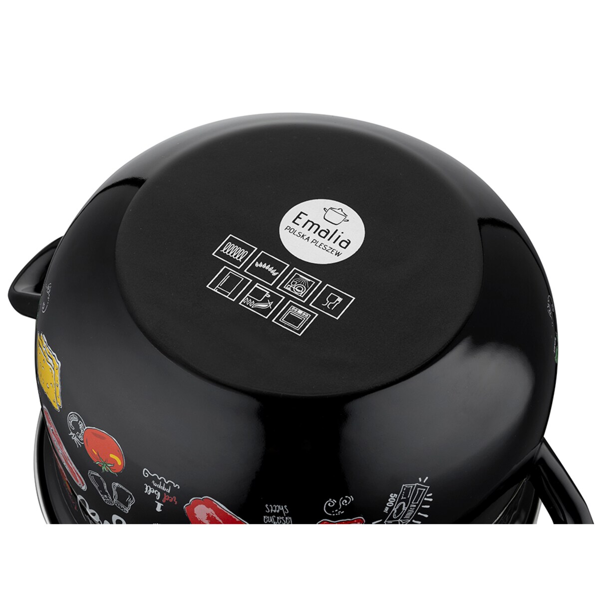 GARNEK EMALIOWANY pleszew 18 cm 3 L kuchenny do gotowania zupa czarny dekor