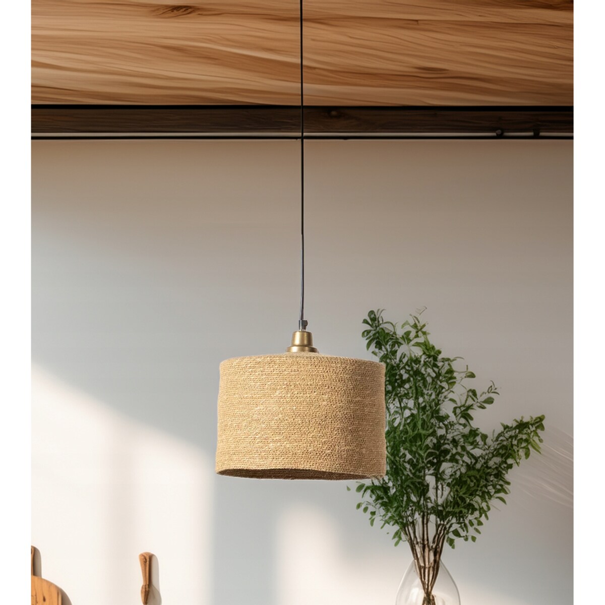 LAMPA SUFITOWA WISZĄCA E27 NAD STÓŁ JUTOWA BOHO duża 30cm do salonu kuchni