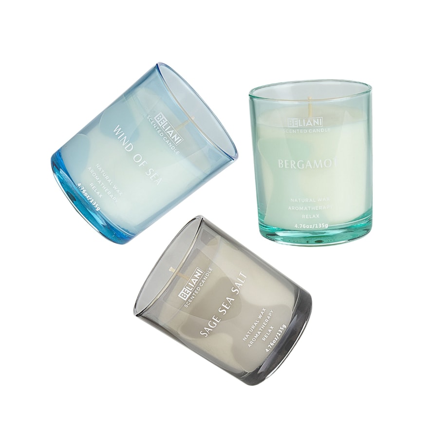 3 świece zapachowe sojowe bergamotka/ morska bryza/ szałwia z solą morską SHEER JOY