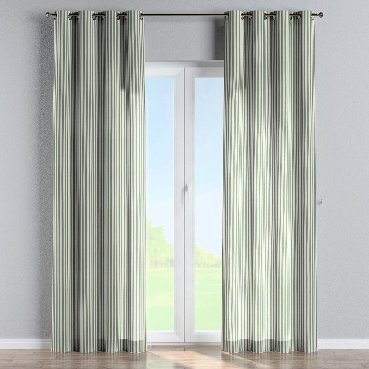 Zasłona na kółkach 1 szt. 130x260 zielono-białe pasy (1,5cm)