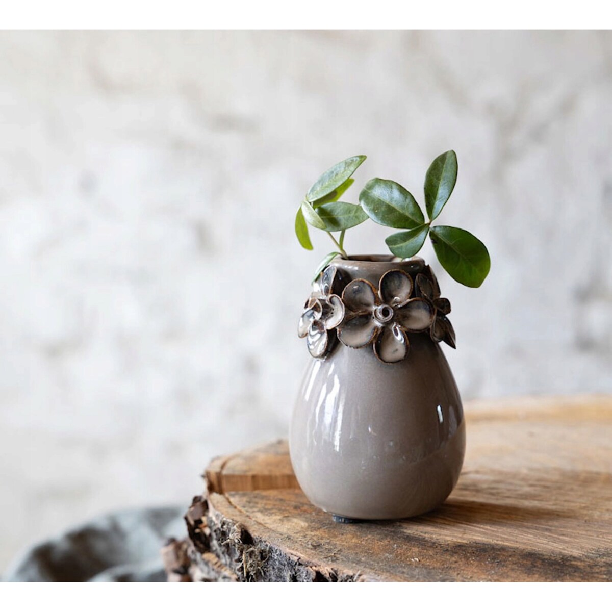 MAŁY WAZONIK WAZON 10cm NA GAŁĄZKĘ KWIATY CERAMICZNY BOHO LOFT BEŻOWY