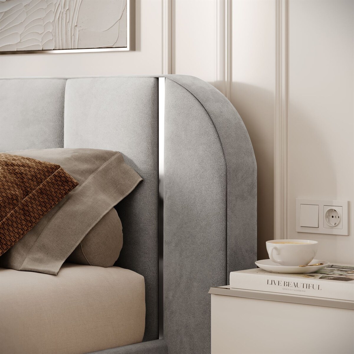 Łóżko tapicerowane AMARA SILVER, pojemnik, stelaż 32, 180x200, Royal Velvet 87251