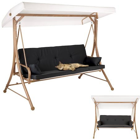 Huśtawka OGRODOWA 3 osobowa bujana z DASZKIEM duża METALOWA wolnostojąca