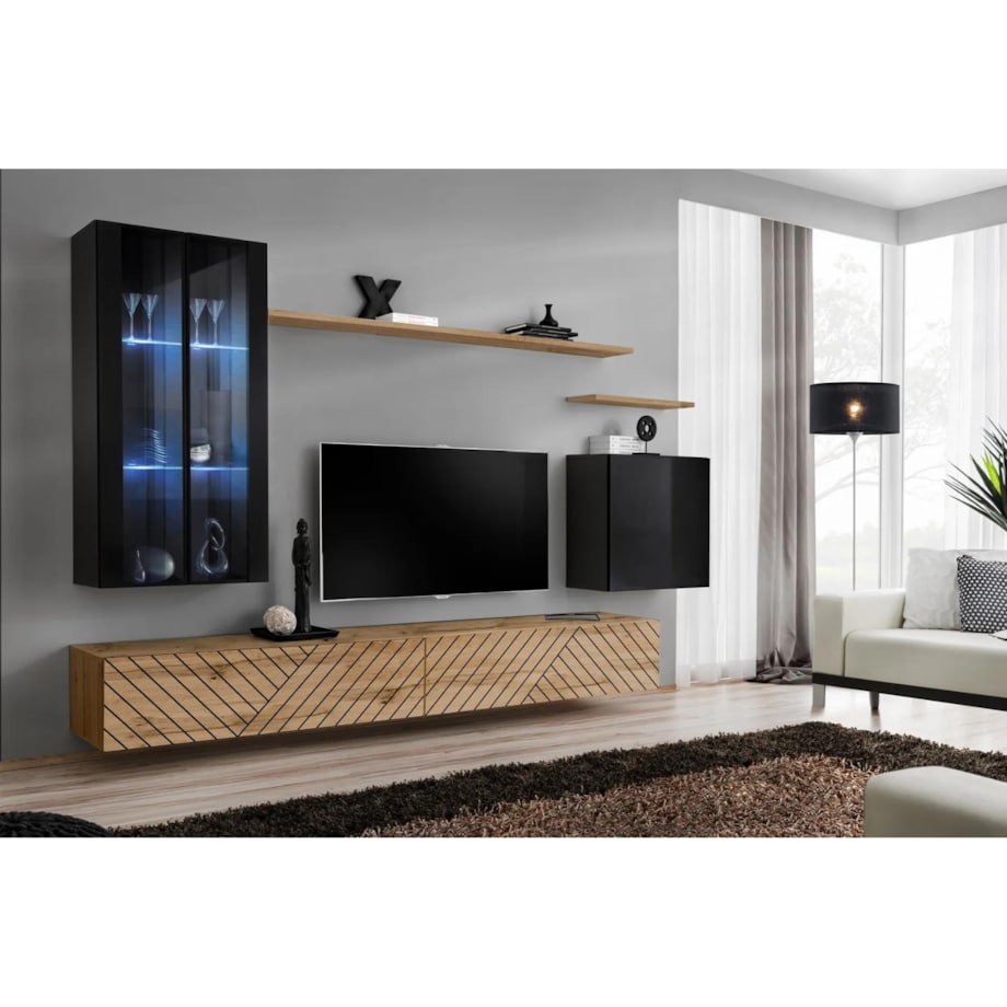 Meblościanka SWITCH LAMEL XII czarna/dąb wotan