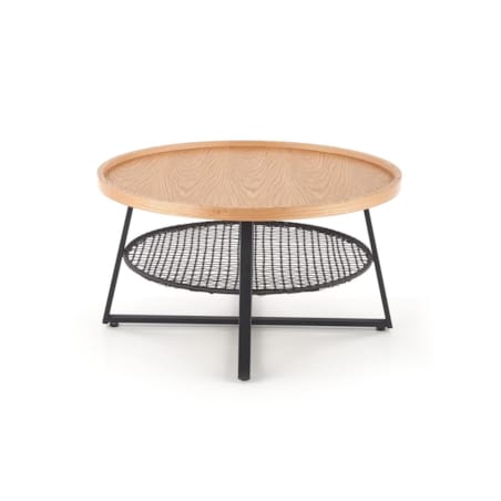 STOLIK KAWOWY Florence dąb OKRĄGŁY 80/45 cm półka z rattanu