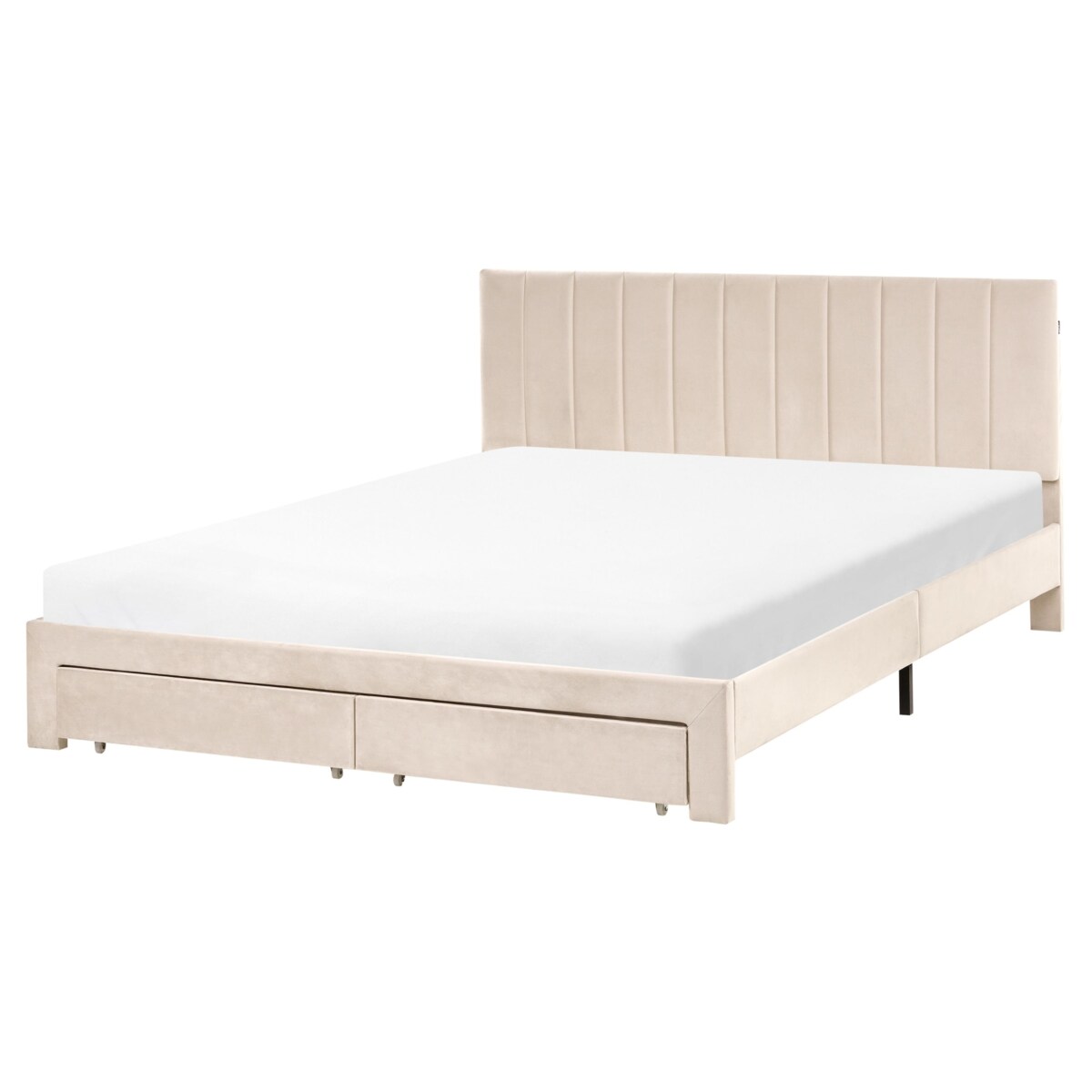 Łóżko z szufladami Welur LONZAC 160 x 200 cm Beżowy