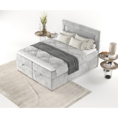 Łóżko kontynentalne LONTANO 180x200 z pojemnikiem, Jasny Szary, tkanina Lotta 06