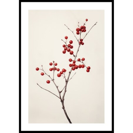 Poster Story, Plakat, Obraz - Gałązka z Czerwonymi Jagodami na Beżowym Tle, wymiary 21 x 30 cm