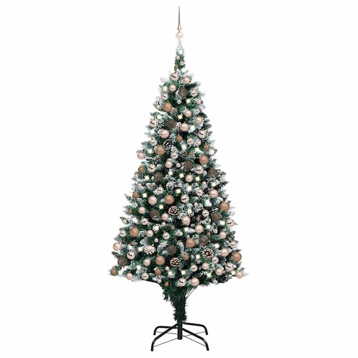 vidaXL Sztuczna choinka z lampkami, bombkami i szyszkami, 240 cm