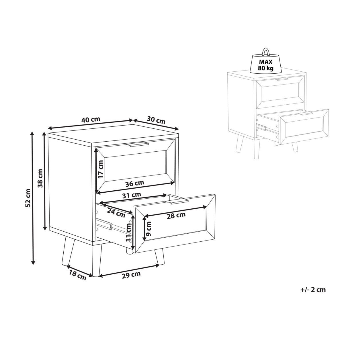Szafka nocna 2 szuflady fronty rattanowe czarna OPOCO