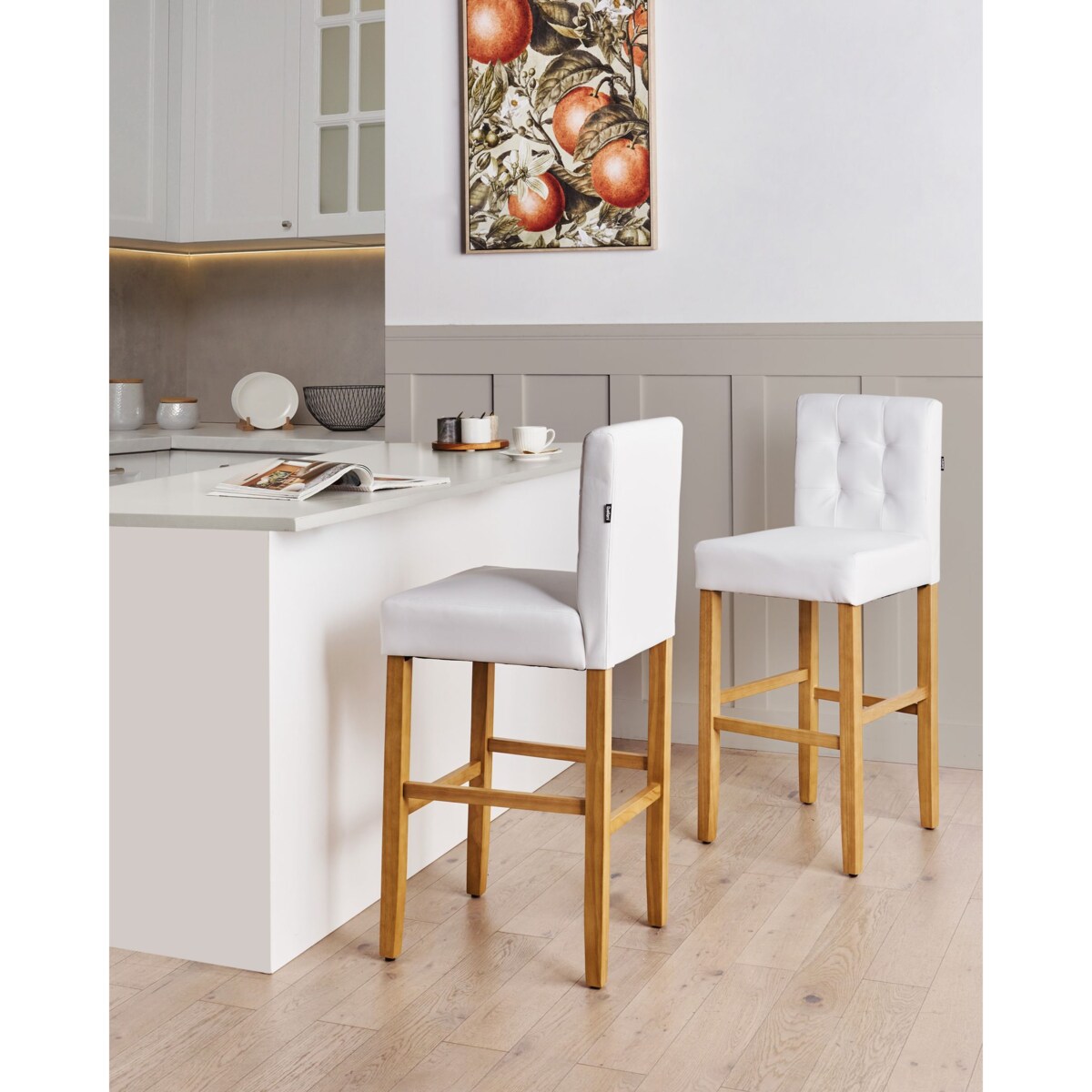 Zestaw 2 krzeseł barowych MADISON Ekoskóra Złamana biel