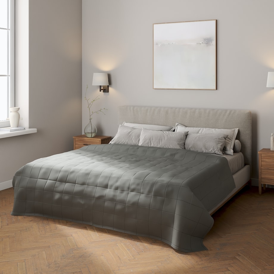 Narzuta pikowana w kratę 260x210 szary