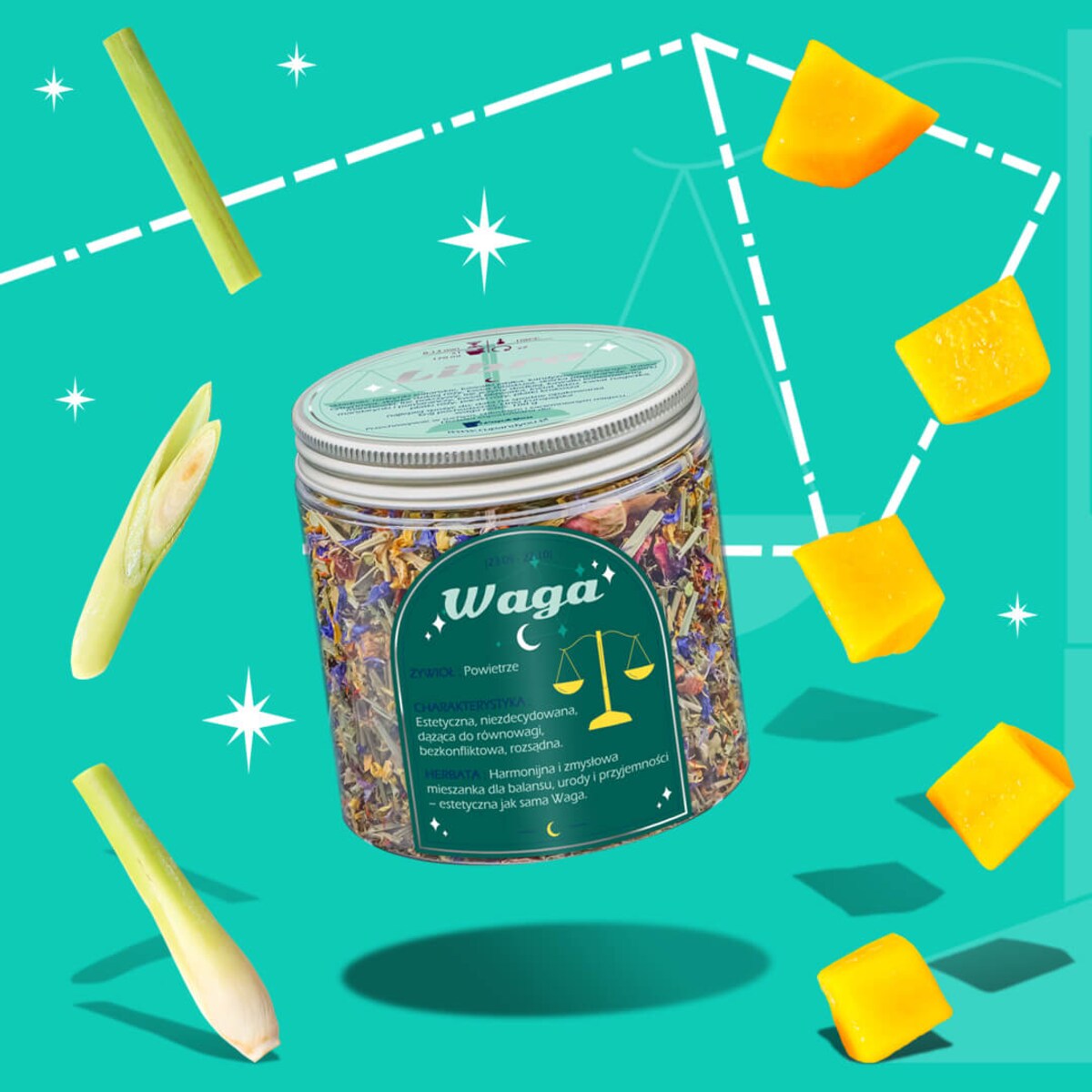 Herbata Zodiakalna WAGA - herbaciany susz napar ziołowa mieszanka na astrologiczny prezent upominek podarunek dla osoby ze znakiem zodiaku WAGI