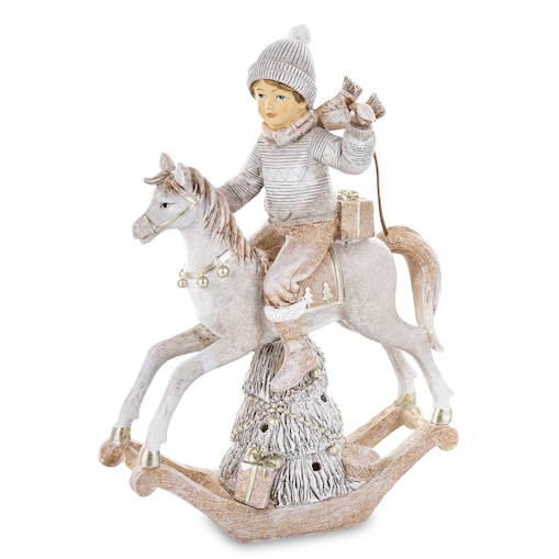 Dekoracja - figurka chłopca na koniu na biegunach i 26,5x17x7 cm LED