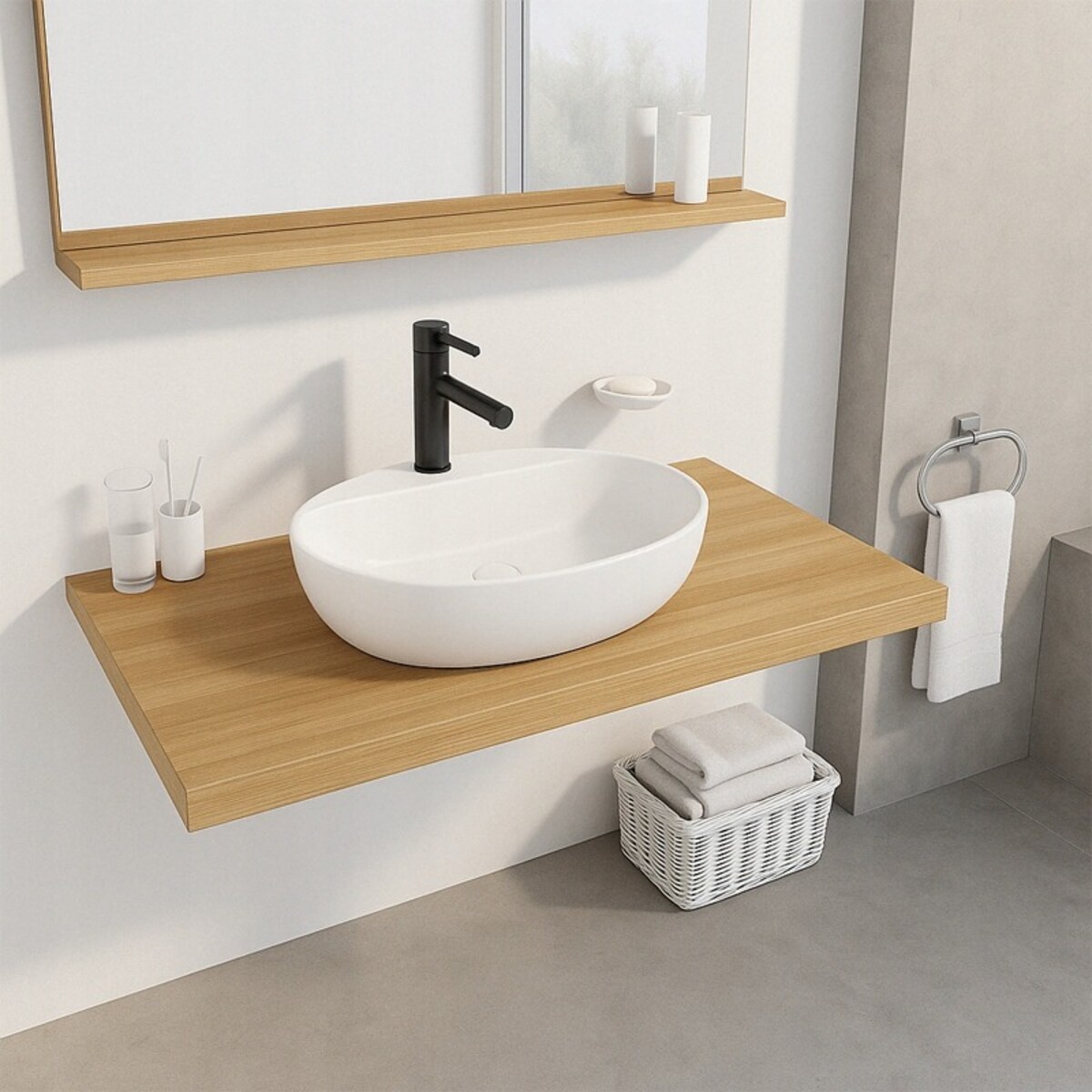 Umywalka nablatowa stawiana biała ceramiczna owalna 50 x 38 cm