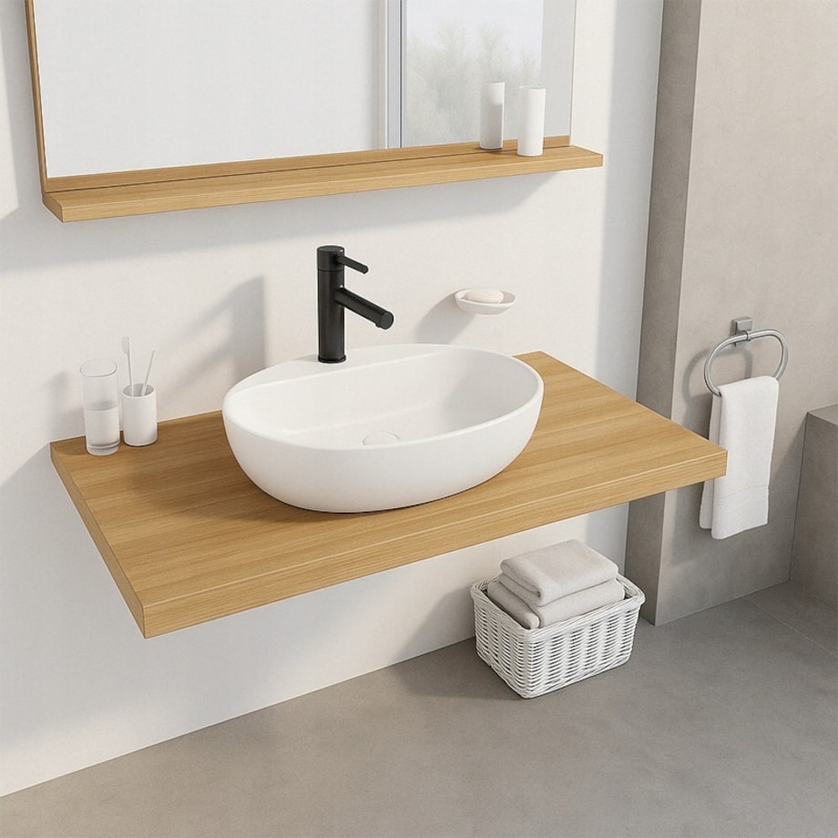 Umywalka nablatowa stawiana biała ceramiczna owalna 50 x 38 cm