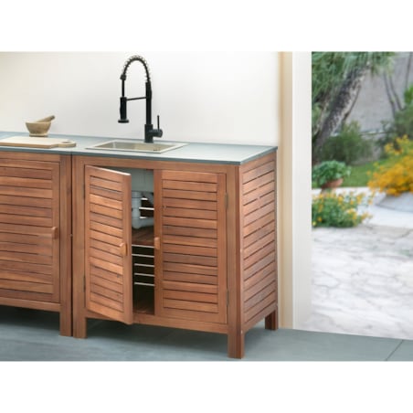 Szafka kuchenna ogrodowa ze zlewem BRUCOLI Drewno akacjowe 80 cm 50 cm Brązowy/ czarny