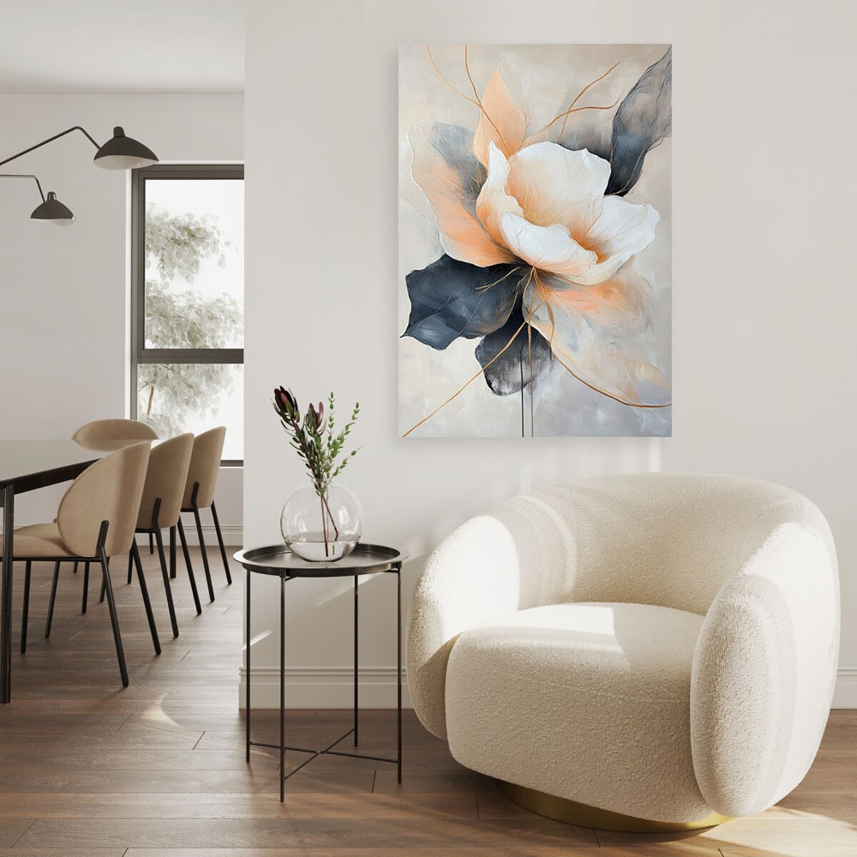 Feeby Obraz do salonu, Abstrakcyjny Kwiat beżowo szary 80x120