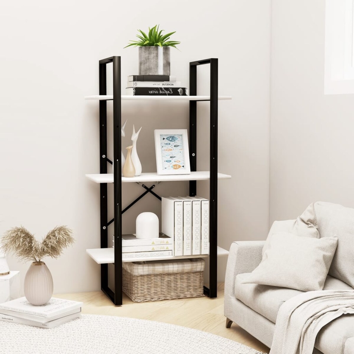 vidaXL Regał, biały, 60x30x105 cm, lite drewno sosnowe