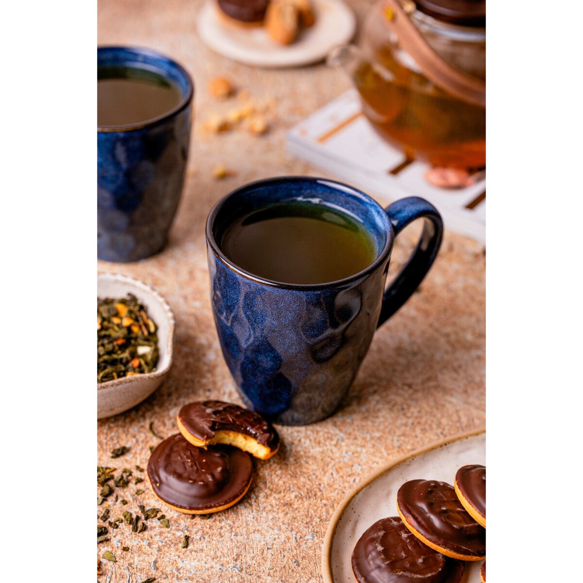 Zestaw kubków Uminami niebieski dla 12 osób Nowoczesny Do zmywarki Komplet