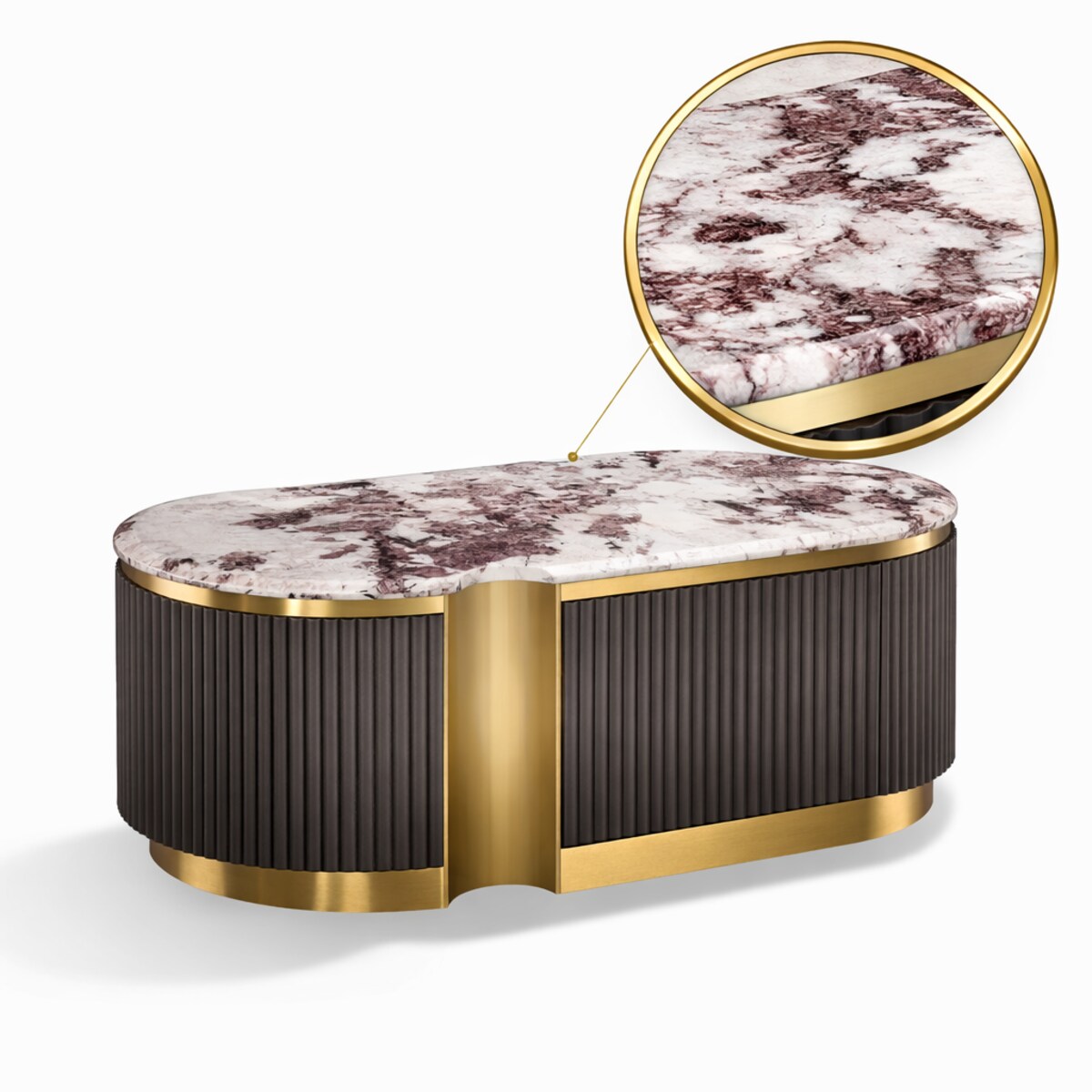 Stolik kawowy glamour grafitowo złoty owalny Nutris 122x60x45