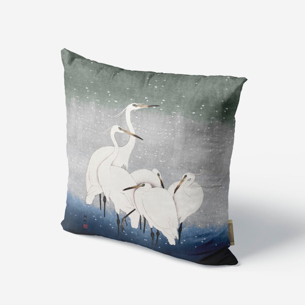bawełniana poszewka na poduszkę - Białe żurawie 45x45 cm