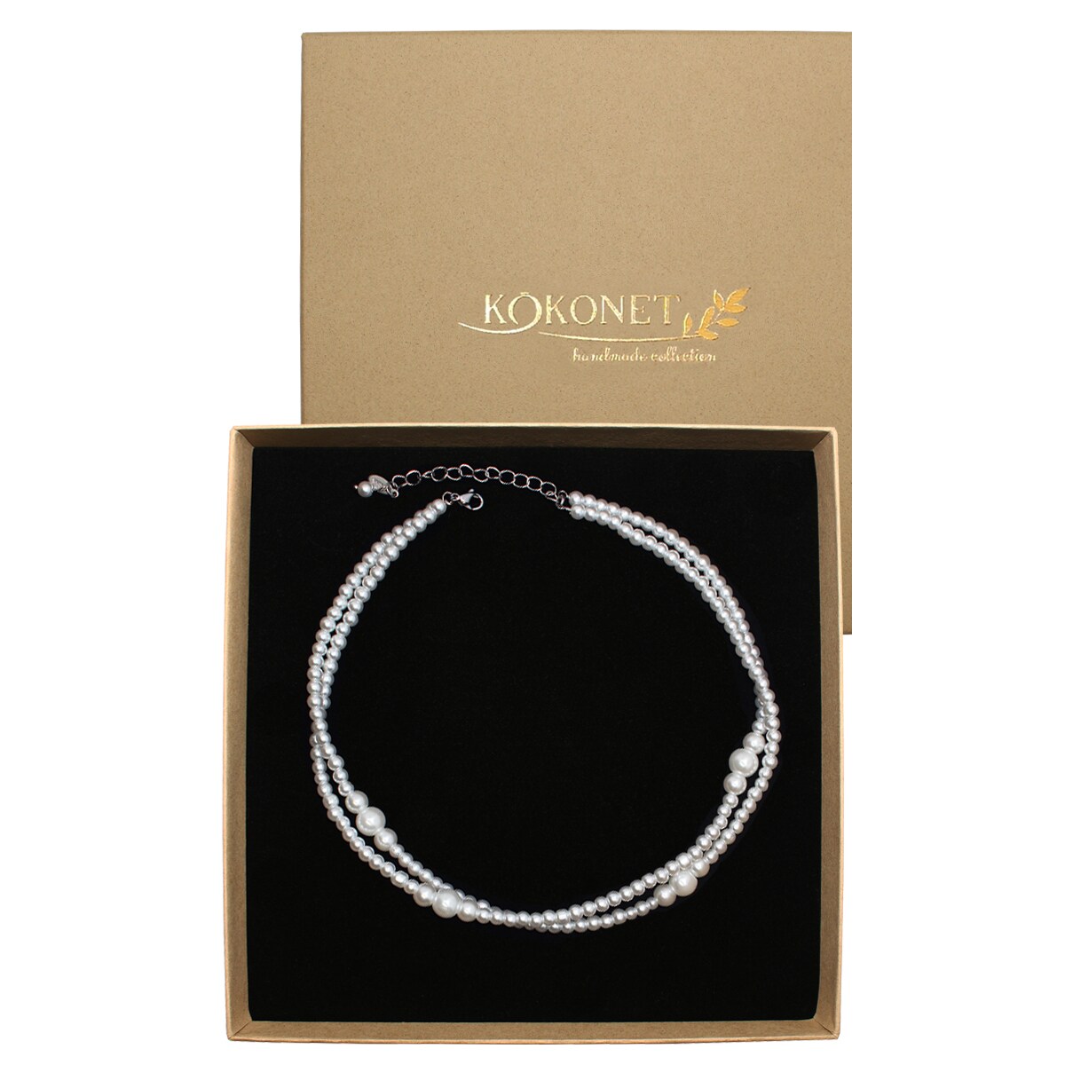 Srebrny naszyjnik perłowy choker z regulacją w pudełku na prezent elegancki