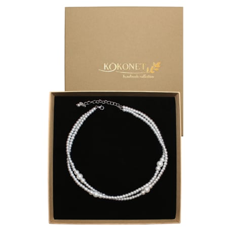 Srebrny naszyjnik perłowy choker z regulacją w pudełku na prezent elegancki