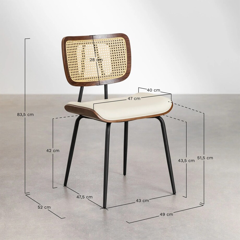 Krzesło drewniane z plecionką wiedeńską i ekoskórą czarną Raysa