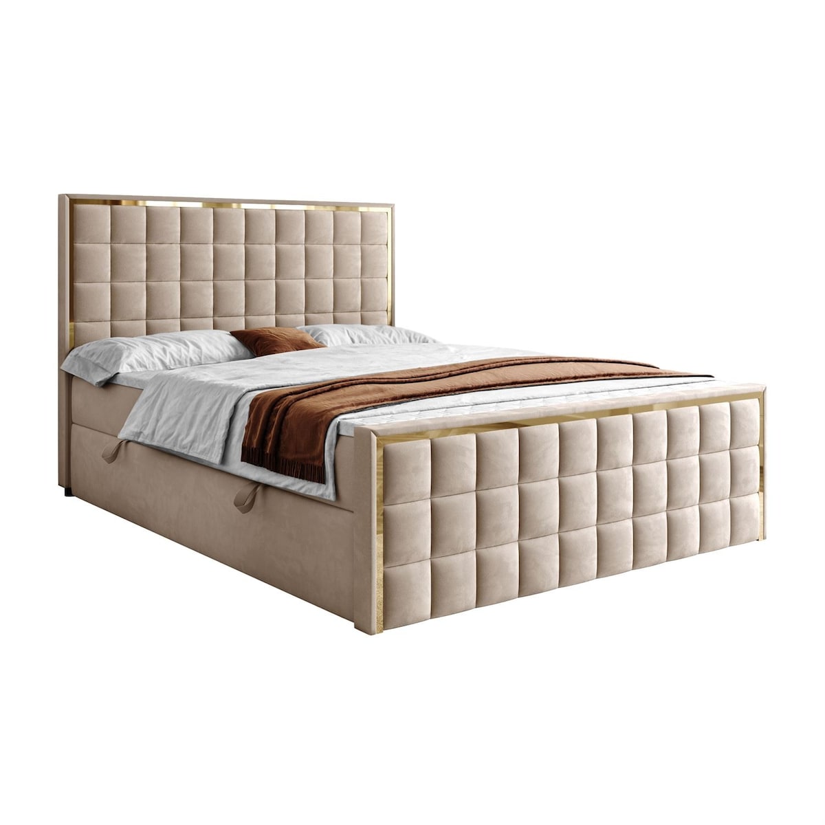 Łóżko kontynentalne ISADORA II GOLD, pojemnik na pościel, 160x200, RV 170, topper