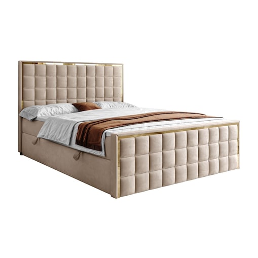 Łóżko kontynentalne ISADORA II GOLD, pojemnik na pościel, 160x200, RV 170, topper