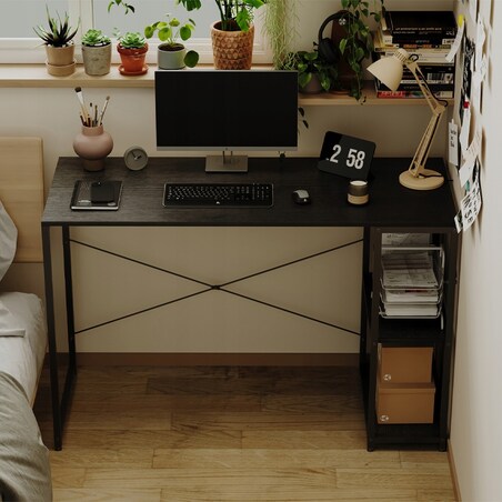 Biurko komputerowe stolik loft czarne solidne z półkami industrialne 120