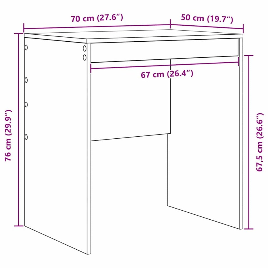 vidaXL Biurko Biały 70 x 50 x 76 cm Materiał drewnopochodny